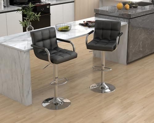 Set of 4 Modern PU Leather Bar Stools for Kitchen/Island, Black
