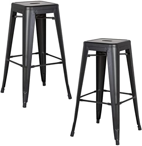 AC Pacific Matte Black Country Rustic Barstool Set of 2