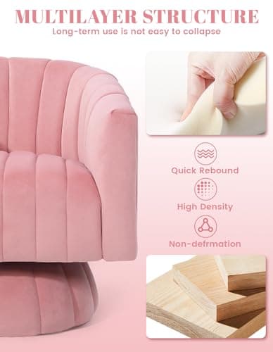 Kromax Mid Century Pink Tufted Velvet Swivel Accent Chair