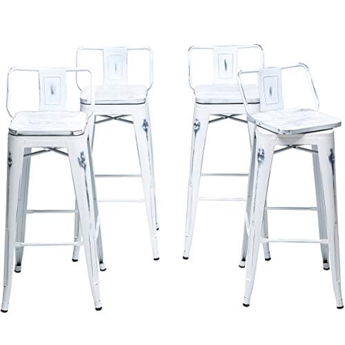 Changjie Matte Black Wooden Swivel Bar Stools for Kitchen Counter (Set of 4)
