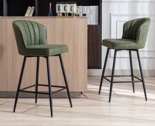 EALSON Green Counter Height Bar Stools Set of 2 Modern Leather Backbar Chairs