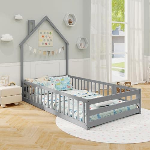 GORELAX White Montessori Floor Bed, Twin Size with Fence