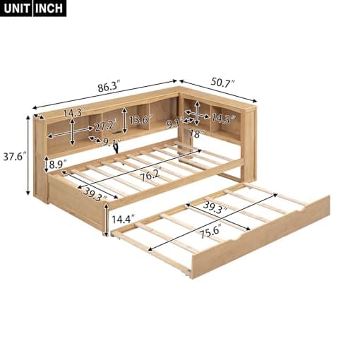 i-POOK Modern Twin Daybed with 5 Storage Cabinets & USB Ports, Wood Sofa Bed for Bedroom & Apartment