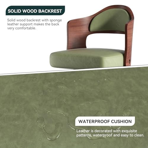 Adjustable Height Wooden Bar Stools Set of 2 with PU Leather Seat & Footrest