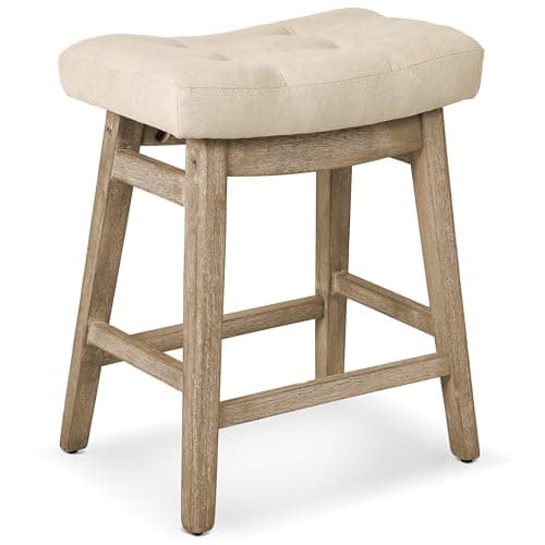 3-Piece Khaki & Wood Counter Height Bar Stool Set Modern Farmhouse Kitchen