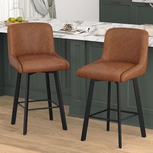 4-Piece 26''H Brown Faux Leather Bar Stool Set with Back