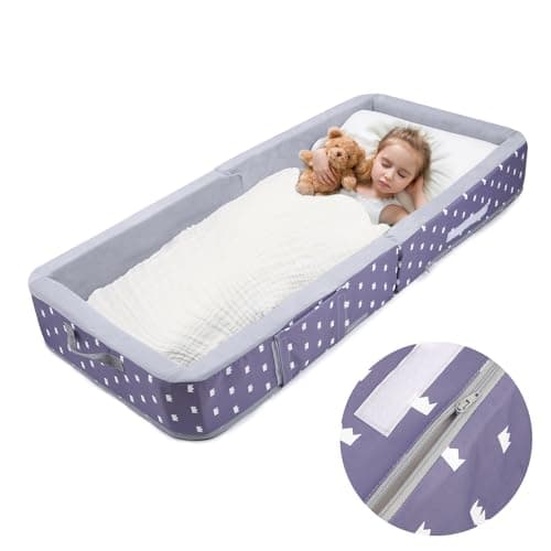 Mooedcoe Portable Foldable Toddler Travel Bed with Sides