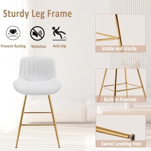 Sidanli Gold Legs Bar Stools Set of 2, Velvet 24inch Kitchen Island Barstools
