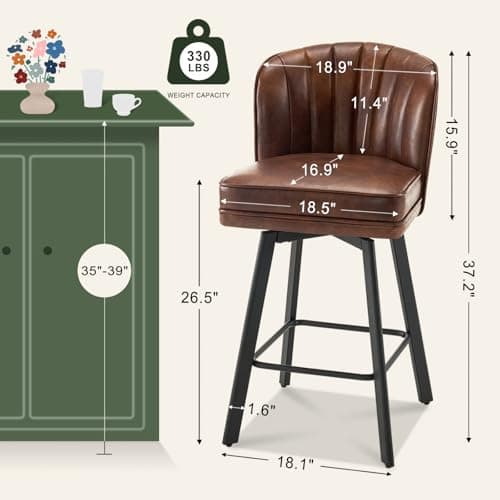 2-Piece Beige Fabric Bar Stool Set, Modern Swivel Bar Chairs