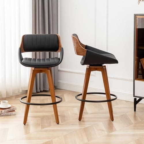 Mid Century Modern Swivel Bar Stools Set of 2 for Kitchen Island, Black