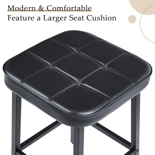 VECELO Modern 24" PU Leather Bar Stools, Black, Counter Height Set of 2