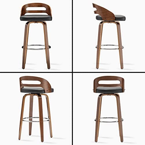 Set of 2 Swivel Bar Stools with Low Back and Cushion Seat (Black, 26 Counter Height)