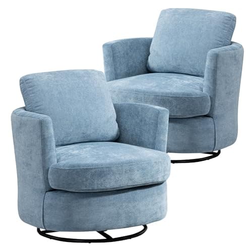 31.9" Swivel Chenille Chair, Light Blue, Modern Living Room