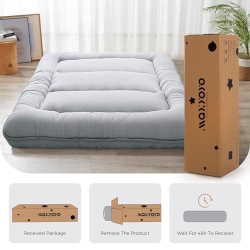 MAXYOYO 6" Extra Thick Foldable Tatami Mattress, Grey, Queen
