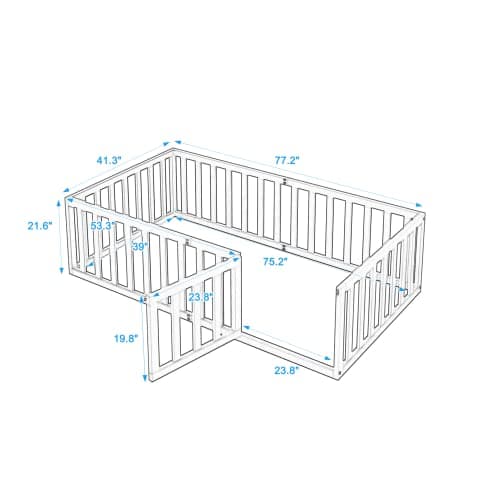 Montessori Floor Bed with Safety Guardrails for Twin Size, Gray