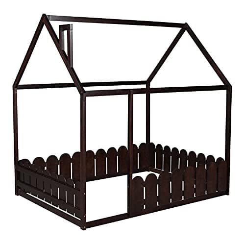 Wooden Cabin Bed for Kids and Adults - Espresso Color