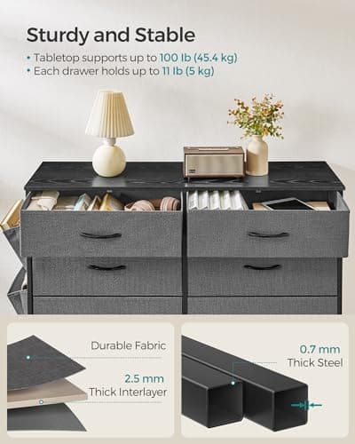 SONGMICS Charcoal & Slate Gray 6-Drawers Dresser with Side Pockets ULTS823G22