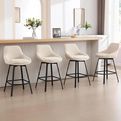 Zesthouse Set of 4 Modern Counter Height Bar Stools with Back, Beige Linen Upholstery