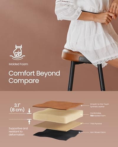 VASAGLE EKHO Collection Counter Height Bar Stools, Caramel Brown, 24.8-Inch Tall