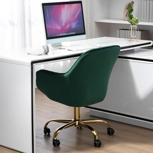 i-POOK Velvet Swivel Office Chair with Barrel Back and Gold Base, Green Armchair