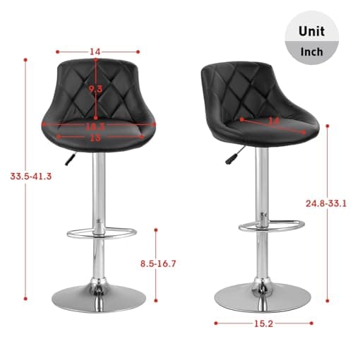 PayLessHere Modern Black Bar Stools, Set of 2, PU Leather, Height Adjustable
