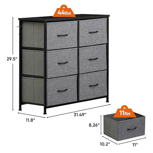 ZENY Dark Grey Fabric Dresser with 6 Drawers for Bedroom Closet Storage