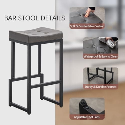 Grey 28" Faux Leather Bar Stools Set of 2