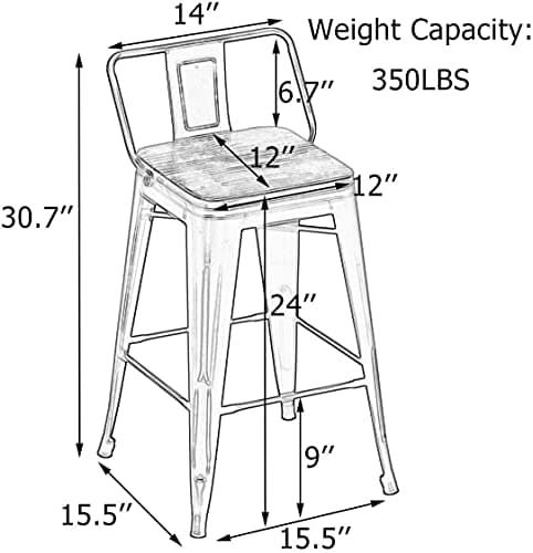 Andeworld 24 Inch Black Swivel Bar Stool Set of 4 Industrial Metal