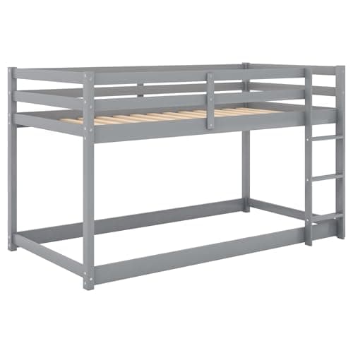 Twin Over Twin Wood Bunk Bed for Teens, Dormitory and Bedroom, Easy Assembly, Grey