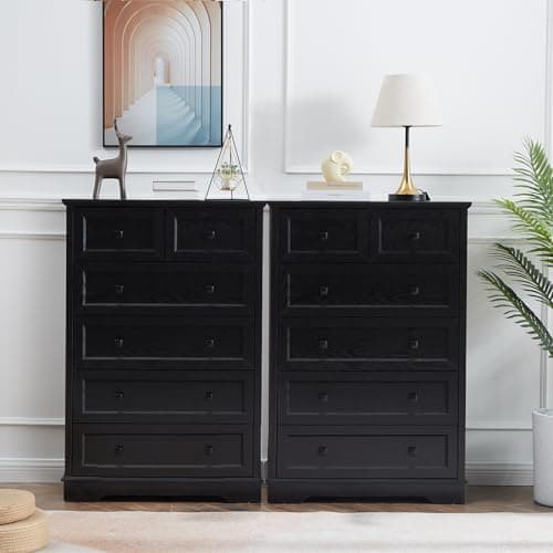 LDTTCUK 6-Drawer Farmhouse Dresser for Bedroom and Living Spaces, 48-Inch Tall, Black