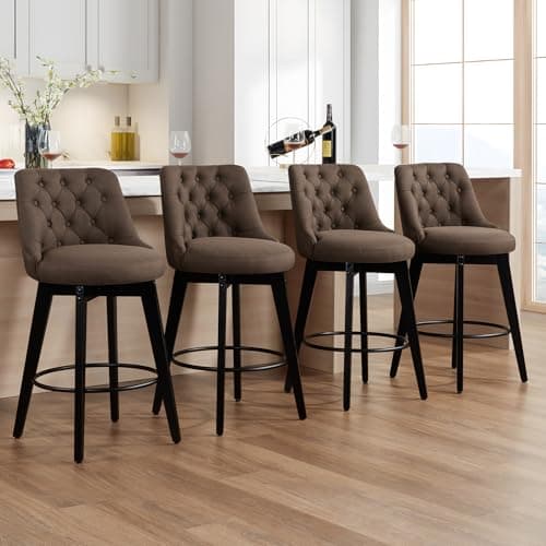 Virabit Linen Beige Counter Height Swivel Bar Stool Set (4, with Back)