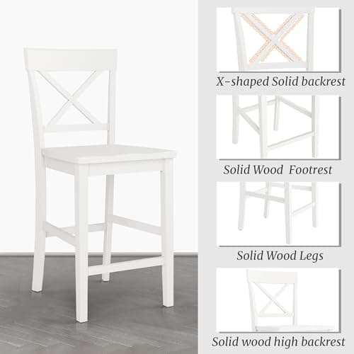 X-Back White Wooden Bar Stools, 24" H Kitchen Island Set