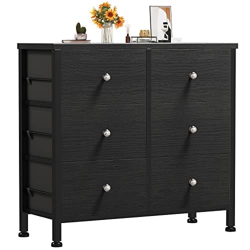 BOLUO Black 6-Drawer Dresser for Bedroom Modern Storage Closet