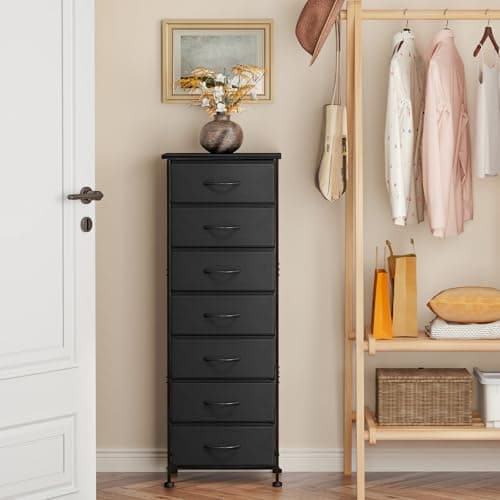 Black Tall Dresser with 7 Fabric Drawers for Bedroom