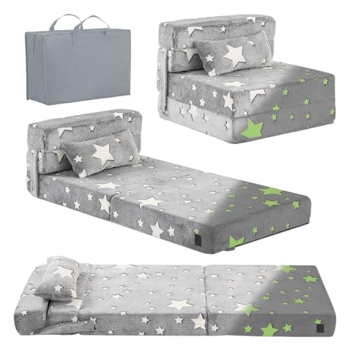 Tiita Kids Foldable Futon Bed Mattress Sofa with Storage Bag, Plush Grey