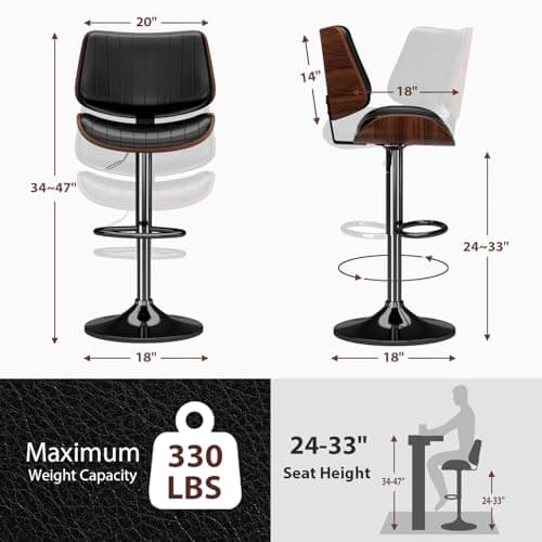 Set of 4 Modern Swivel Bar Stools with Adjustable Height and Backrest
