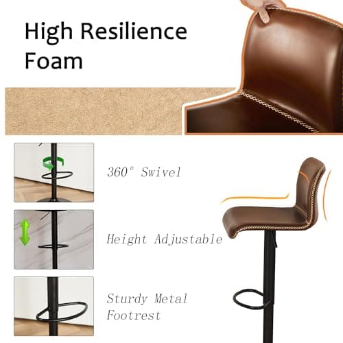 Swivel Bar Stools Set of 4 for Kitchen Island, Counter Height, Brown Faux Leather (24'' to 32'')