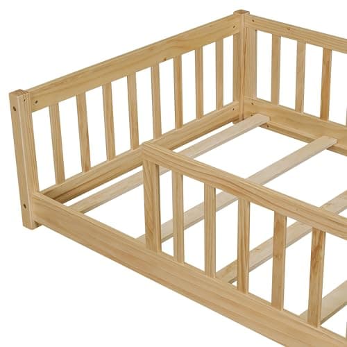 Twin Size Montessori Floor Bed for Kids in Natural Wood