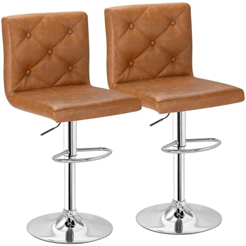 Modern PU Leather Adjustable Bar Stools Set of 2 for Kitchen Counter Island