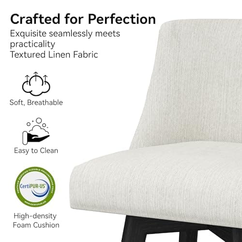 26" Height Swivel Bar Stools, Ivory Fabric, Solid Wood Legs, Modern Kitchen Island Stools Set of 2