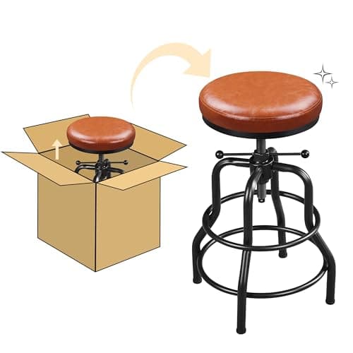 Yaheetech Vintage Round Faux Leather Bar Stool, 21.5-28 Inch Tall Light Brown
