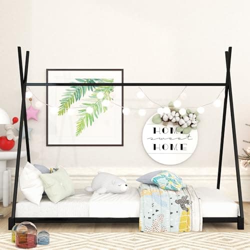 Bellemave Twin Size Platform Bed with Triangle Slats (Twin Black)