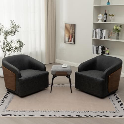 Mid Century Modern Black Swivel Leather Accent Chair Comfortable Living Room Office Armchair