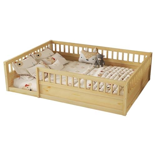 Montessori Full Size Floor Bed with High Rails for Kids Boys Girls Teens