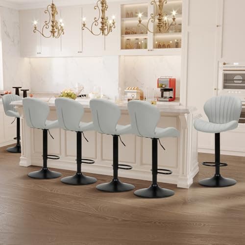 Adjustable Leather Swivel Bar Stools Set of 2 for Kitchen Island and Dining Room in Black