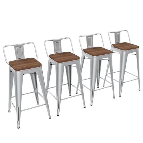 Yongchuang Matte Black Bar Stool Set of 4, 26 Inch Kitchen Counter Height