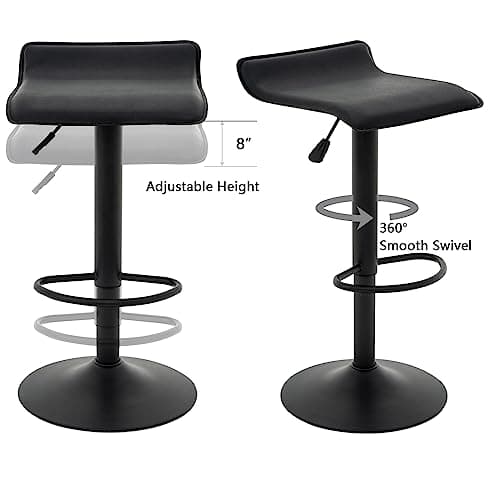 Vogue Black PU Leather Airlift Kitchen Bar Stools, Set of 2