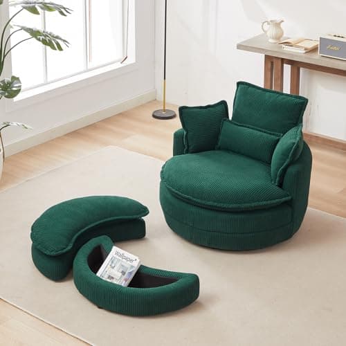 Yellow i-POOK Swivel Chair with Storage Ottoman & Pillows, Oversized Barrel Chair for Living Room
