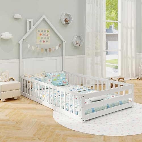 GORELAX White Montessori Floor Bed, Twin Size with Fence