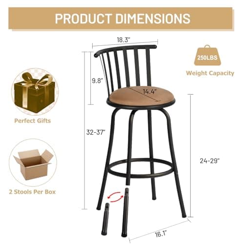 Swivel Kitchen Counter-Height Barstools Set of 4, Brown